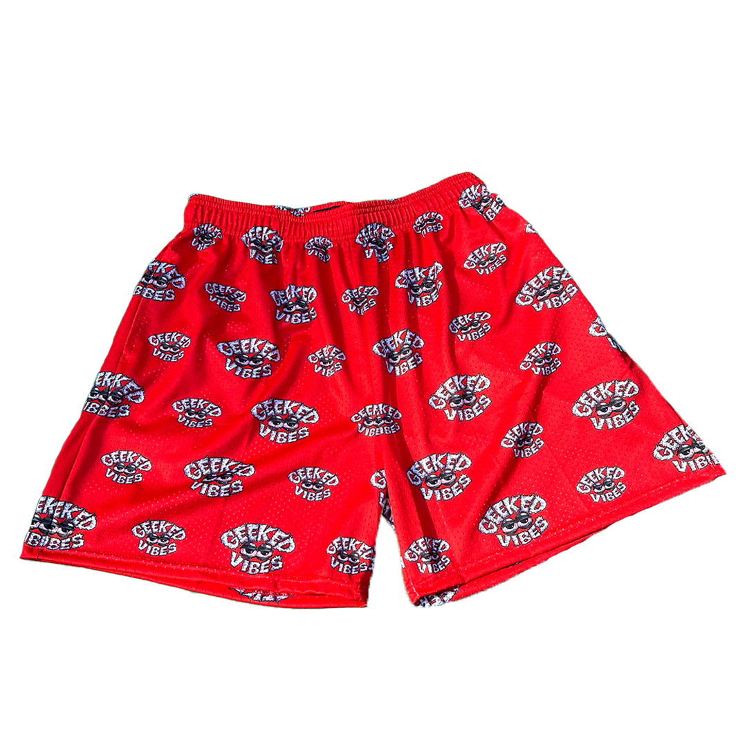 Red Geeked Vibes Mesh Shorts